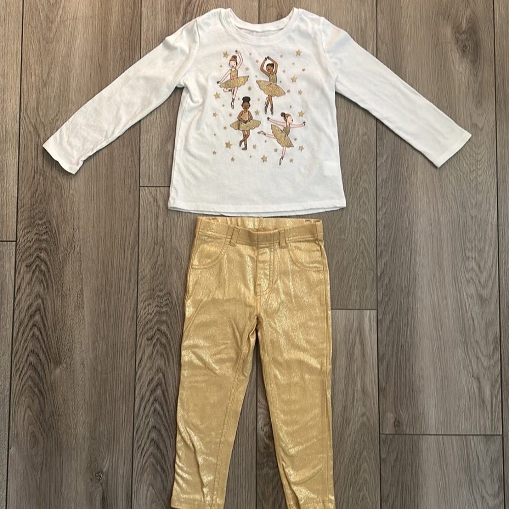 CHILDREN’S PLACE BALLERINA TOP and GOLD PANTS 4T